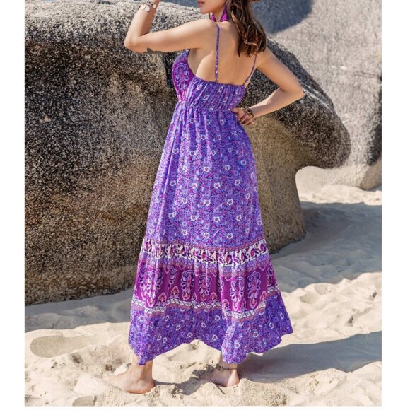 Boho Floral Print Belted Cami Dress Purple - Picture 2 of 7